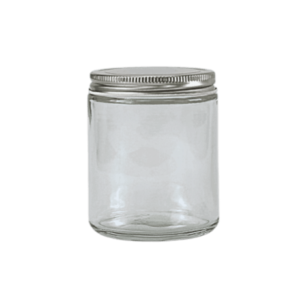 8 oz. Clear Glass 70-400 Straight Sided Round Jar with Silver Metal Lid
