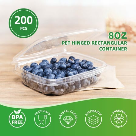 8 oz. Clear PET hinged deli container filled with blueberries.jpg