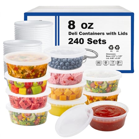 8 oz Clear PP Plastic Round Deli Container with Airtight Lid - (240/Case) - Thumbnail 2