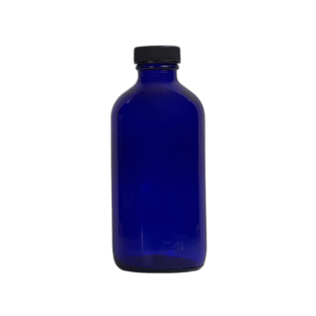 8 oz. Cobalt Blue Boston Round Glass Bottle with Black Cap