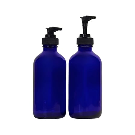 8 oz. Cobalt Blue Boston Round Glass Bottle with Black Lotion Pump