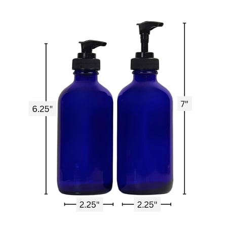 8 oz. Cobalt Blue Boston Round Glass Bottle with Black Lotion Pump