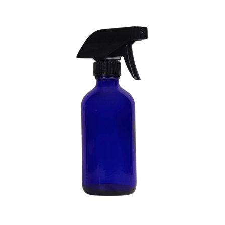 8 oz. Cobalt Blue Boston Round Glass Bottle with Black Trigger Sprayer 