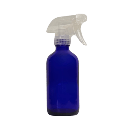 8 oz. Cobalt Blue Boston Round Glass Bottle with Clear Trigger Sprayer