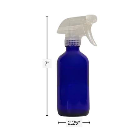 8 oz. Cobalt Blue Boston Round Glass Bottle with Clear Trigger Sprayer 
