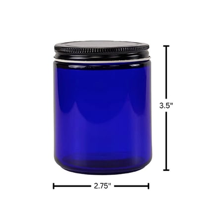 8 oz. Cobalt Blue Glass 70-400 Straight Sided Round Jar with Black Metal Lid 