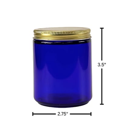 8 oz. Cobalt Blue Glass 70-400 Straight Sided Round Jar with Gold Metal Lid 