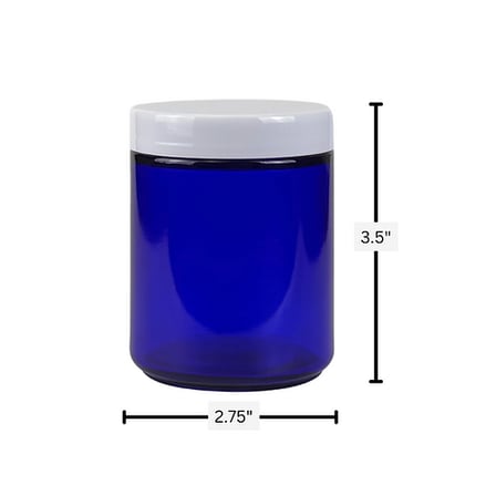 8 oz. Cobalt Blue Glass 70-400 Straight Sided Round Jar with PP White Lid