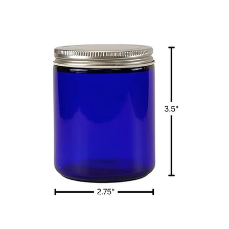 8 oz. Cobalt Blue Glass 70-400 Straight Sided Round Jar with Silver Metal Lid 