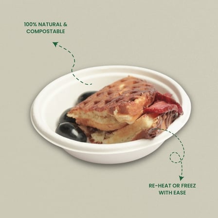 Eco-friendly heavy duty 8 oz bagasse bowl with waffle and strawberries.jpg