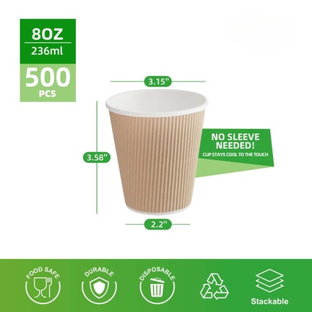 8 oz. kraft double wall ripple paper hot cup shown with dimensions.jpg