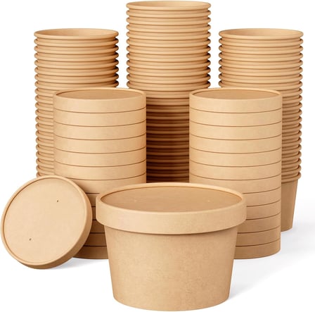 8 oz. Kraft Poly-Coated Paper Food Cup with Paper Lid - 250/Case