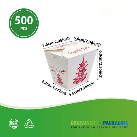 8 oz. Pagoda Print White Chinese Microwavable Paper Take Out Containers - (500/Case)