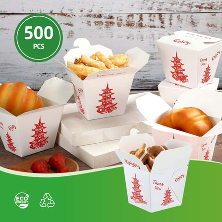 8 oz. Pagoda Print White Chinese Microwavable Paper Take Out Containers - (500/Case)
