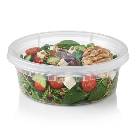 8 Ounce Translucent Deli Container with grilled chicken and Vegitables and Lid.jpg