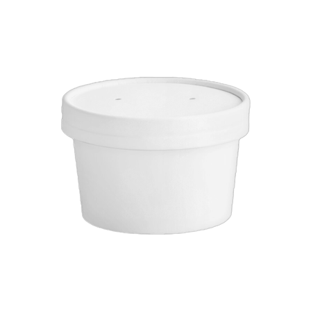 8 oz White Double Poly-Coated Paper Food Cup with Vented Paper Lid