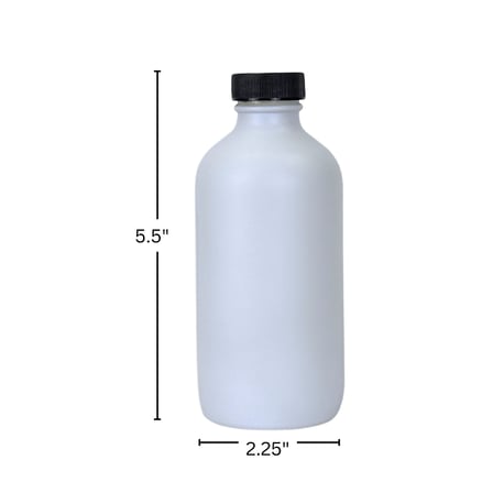 8 oz. White Matte Boston Round Glass Bottle with Black Cap