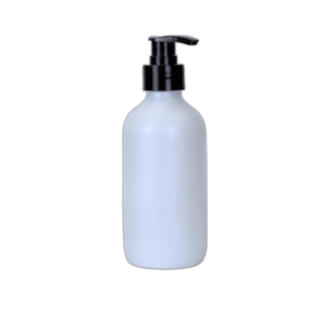 8 oz. White Matte Boston Round Glass Bottle with Black Lotion Pump