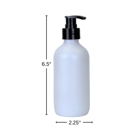 8 oz. White Matte Boston Round Glass Bottle with Black Lotion Pump
