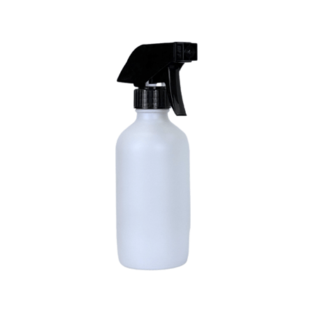 8 oz. White Matte Boston Round Glass Bottle with Black Trigger Sprayer