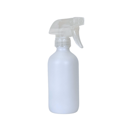 8 oz. White Matte Boston Round Glass Bottle with Clear Trigger Sprayer