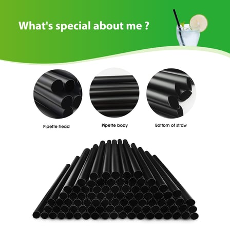 8" Plastic Black Film Wrapped Boba Straws - (2400/Case)