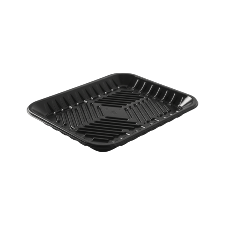 8" x 10 1/10" x 1 1/10" Black PET plastic meat tray.png