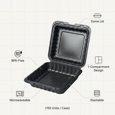 9" x 9" 1-Compartment Microwaveable Black Mineral-Filled Plastic Hinged Take-Out Container - (150/Case) product image