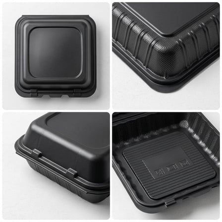 9" x 9" 1-Compartment Microwaveable Black Mineral-Filled Plastic Hinged Take-Out Container - (150/Case) product image