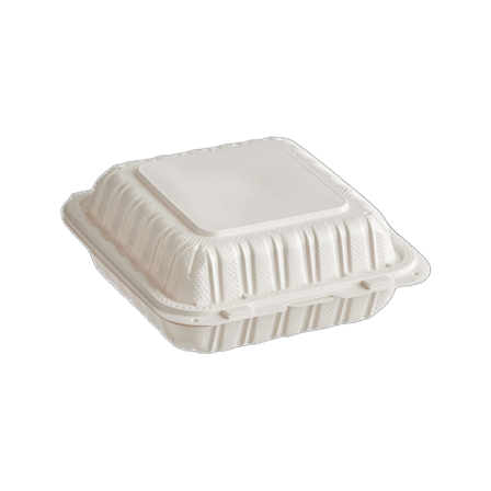 8"x8" 1-Compartment Microwaveable White Mineral-Filled Plastic Hinged Take-Out Container