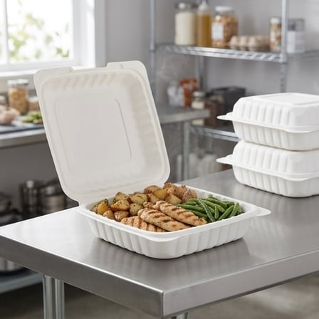 8" x 8" 1-Compartment Microwaveable White Mineral-Filled Plastic Hinged Take-Out Container - (150/Case) product image