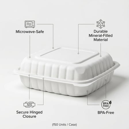 8" x 8" 1-Compartment Microwaveable White Mineral-Filled Plastic Hinged Take-Out Container - (150/Case) product image
