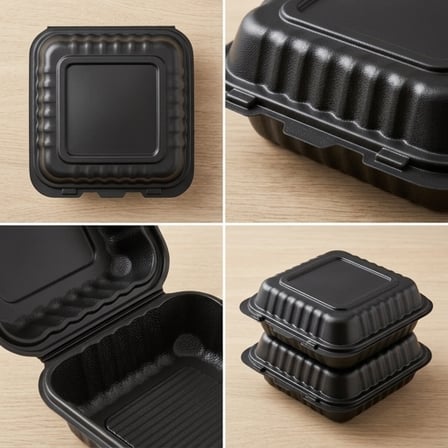 8" x 8" 1-Compartment Microwaveable Black Mineral-Filled Plastic Hinged Take-Out Container - (150/Case) product image