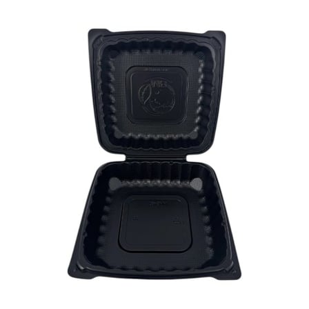 8 x 8 Black TFPP plastic clamshell to-go container.jpg