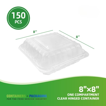 8'' x 8'' Clear PP plastic clamshell container shown with dimensions.jpg