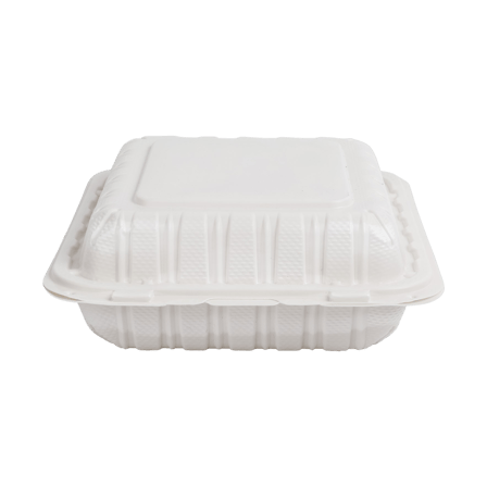 8 x 8 Microwavable White 1-Compartment MFPP Plastic Hinged Take-out Container