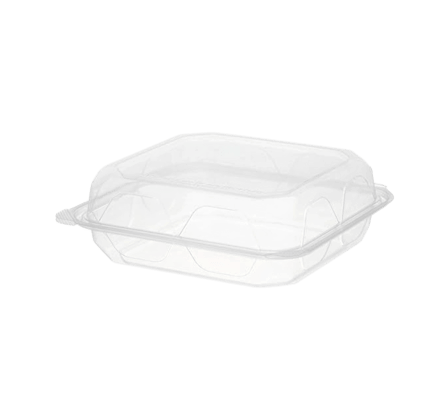 8'' x 8'' x 3'' Clear PET plastic hinged container.png