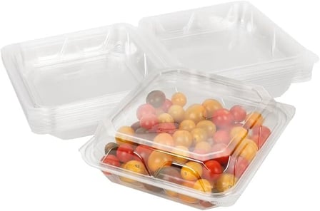 8'' x 8'' x 3'' Clear PET plastic hinged container with vegitables.jpg