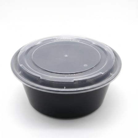 85 oz Heavy Duty Black Microwavable Round PP Plastic Food Container with Clear Lid - (90/Case) - Image 1 of 1