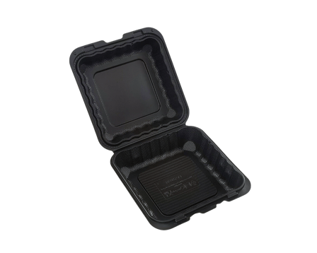 8" x 8" 1-Compartment Microwaveable Black Mineral-Filled Plastic Hinged Take-Out Containers - (150/Case)