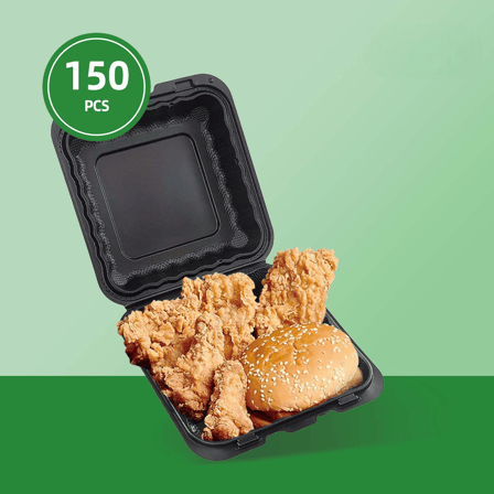 8" x 8" 1-Compartment Microwaveable Black Mineral-Filled Plastic Hinged Take-Out Containers - (150/Case)