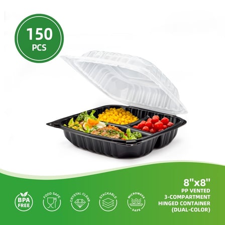 8 x 8 Microwaveable 3-Compartment Black Base with Clear Hinged Lid Plastic Take-out Container Specifications.jpg