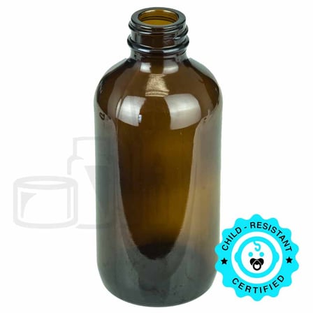 8oz Amber Glass Boston Round Bottle 28-400(96/case)