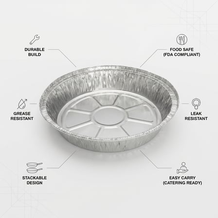 9 inches aluminum pie pan with leak-resistant, food-safe design for baking and catering.png