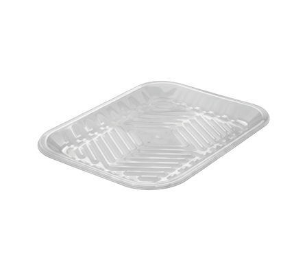 9 1/4'' x 7 1/5'' x 3/5'' Clear PET plastic meat tray.png