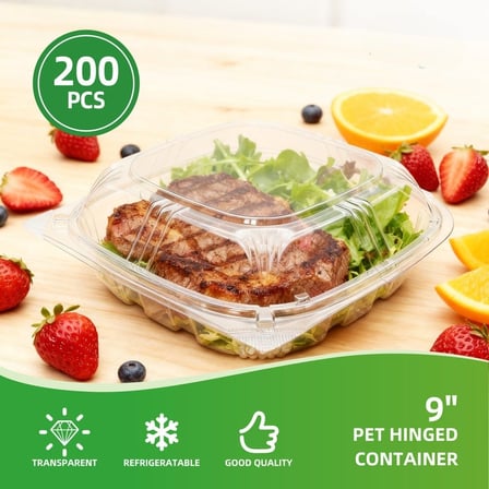 9 x 9 Inches Clear PET Plastic Hinged Take-Out Container with Fried Chicken.jpg