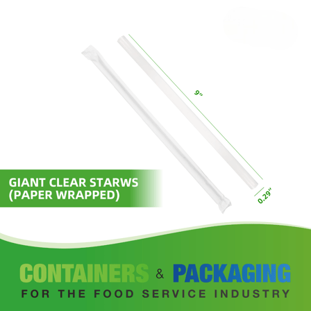 9" Giant Paper Wrapped Clear Plastic Straws - (7200/Case)