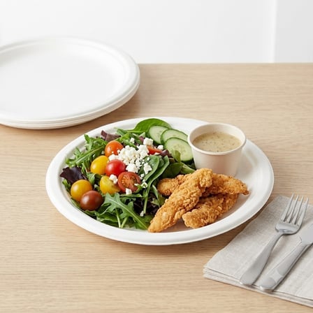9 inches Bagasse round late with salad, fried chicken, and dipping sauce..jpg