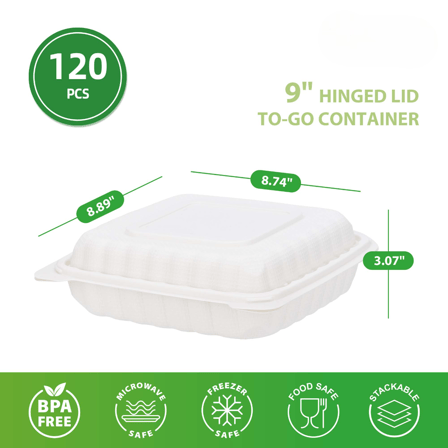 9" x 9" x 3" 1-Compartment Microwaveable White Mineral-Filled Plastic Hinged Take-Out Containers - (120/Case)