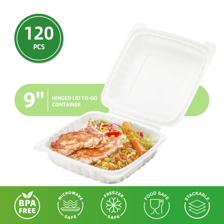 9" x 9" x 3" 1-Compartment Microwaveable White Mineral-Filled Plastic Hinged Take-Out Containers - (120/Case)